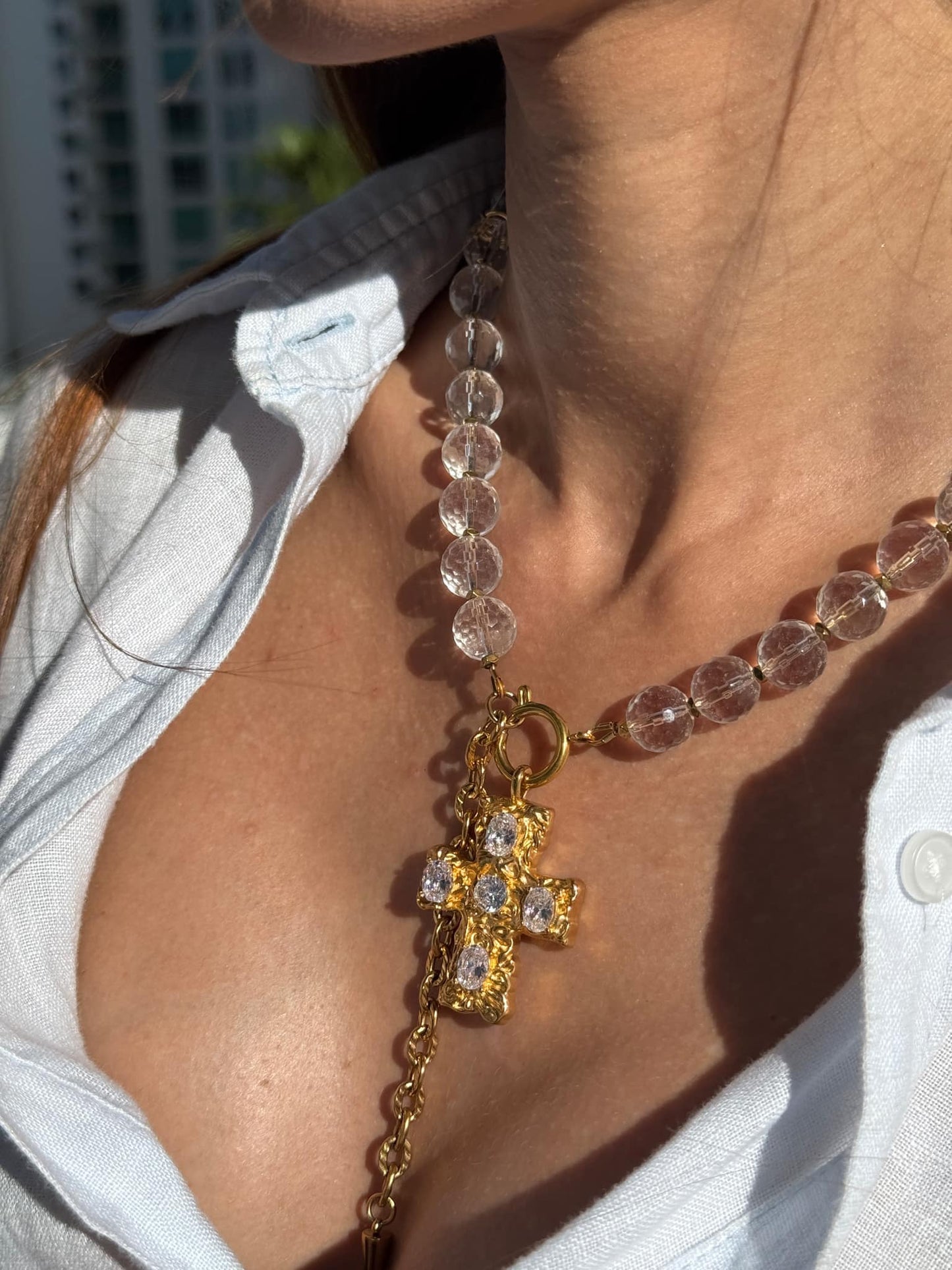 Clear Quartz Necklace with Cross