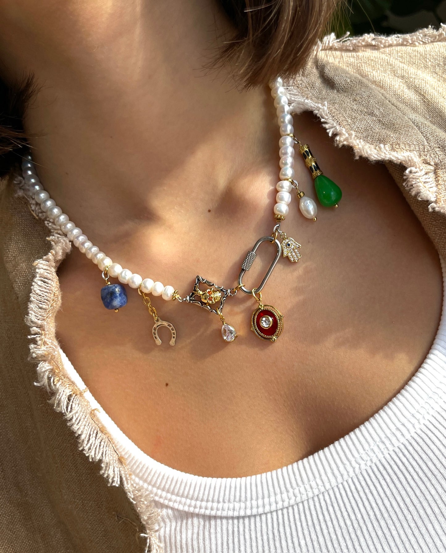 Pearl Phantom Multi Charm Necklace