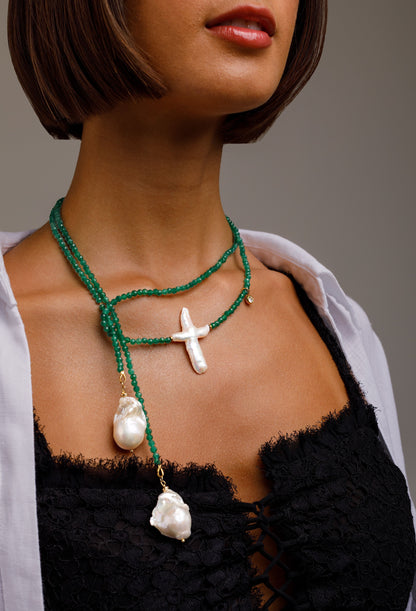 Green Pearl Cross Necklace