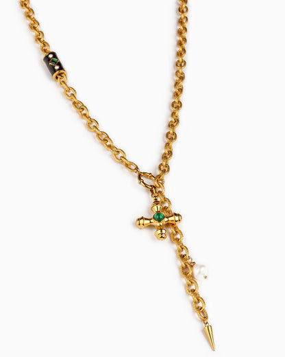 Chain Cross Necklace - Green