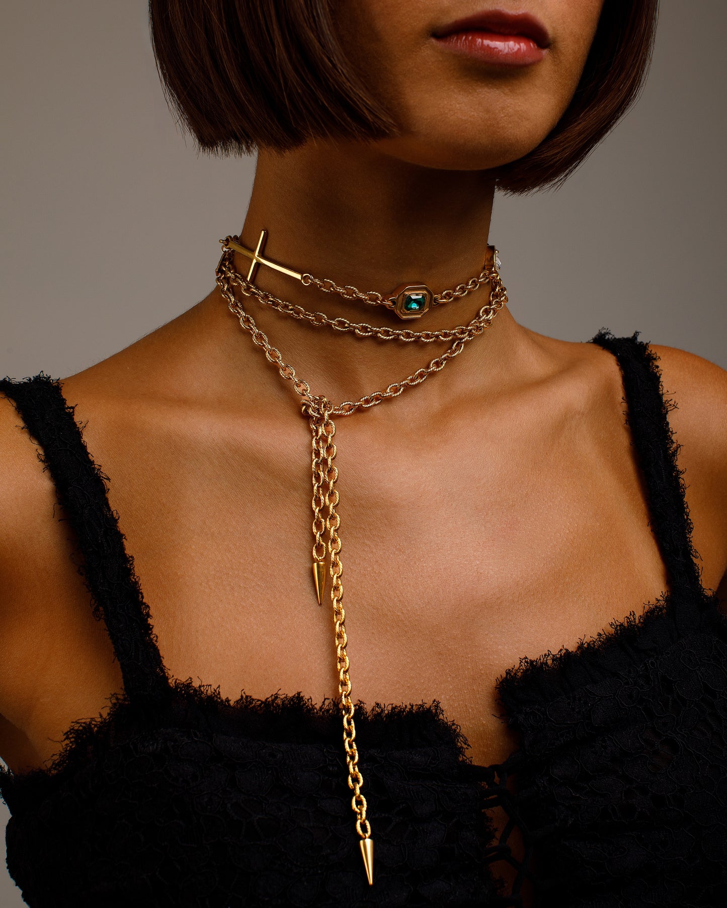 Cross Chain Choker Necklace - Long