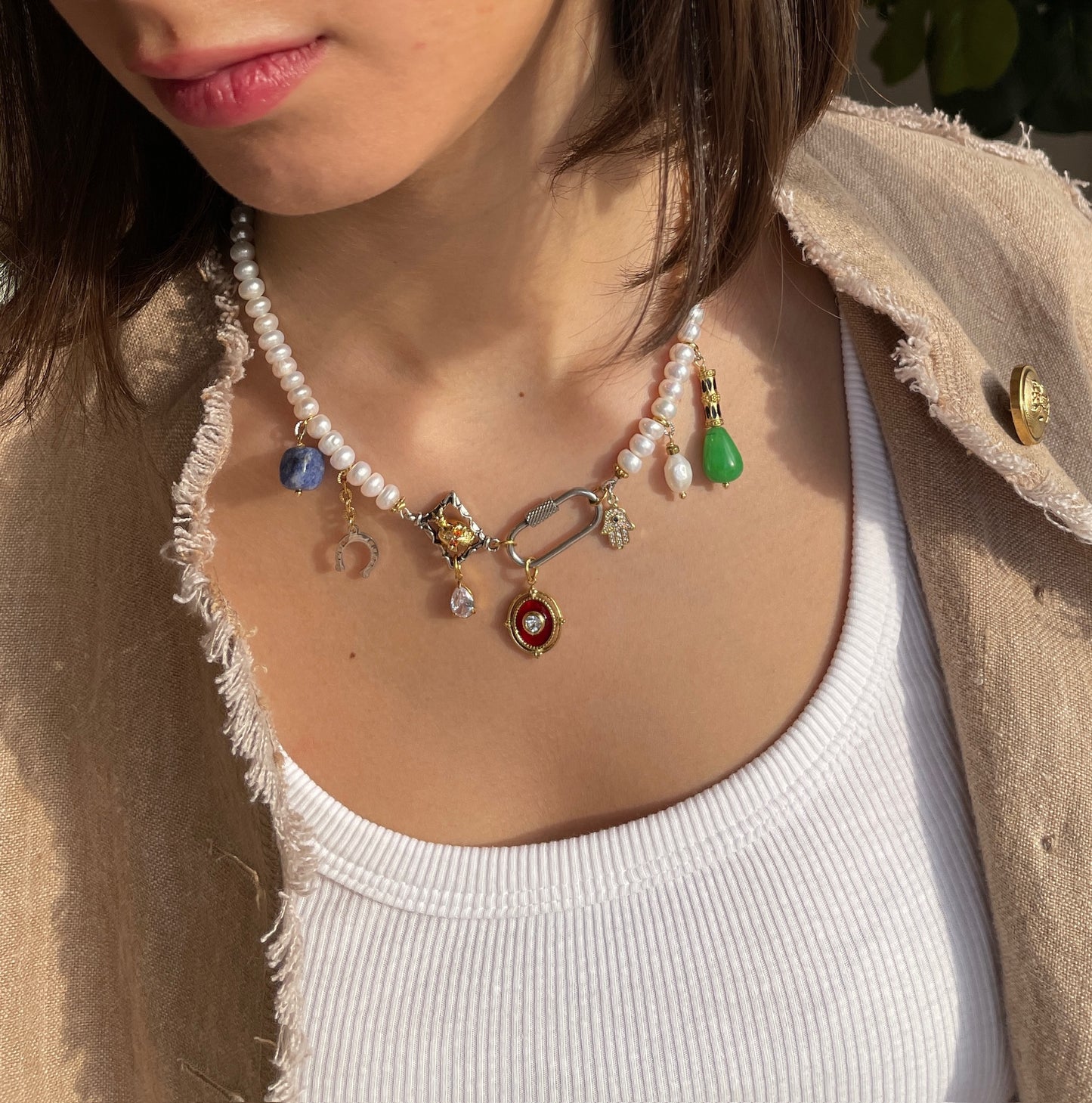 Pearl Phantom Multi Charm Necklace