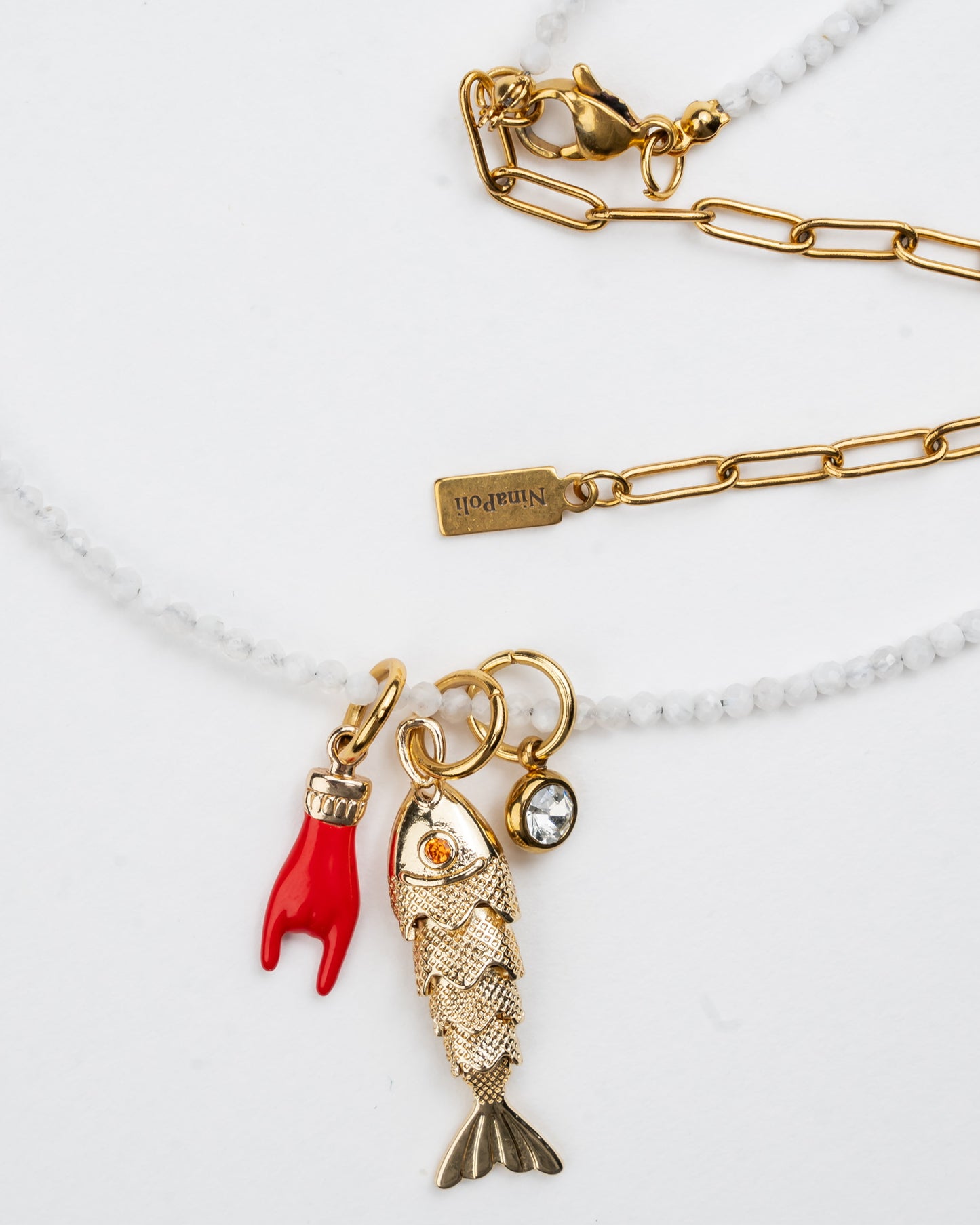 Moonstone with Fish Charm Necklace