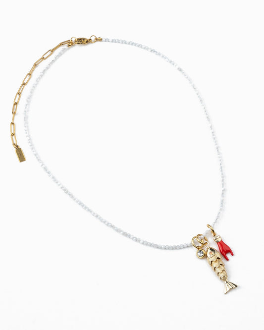 Moonstone with Fish Charm Necklace