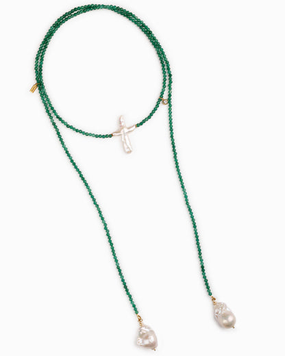 Green Pearl Cross Necklace